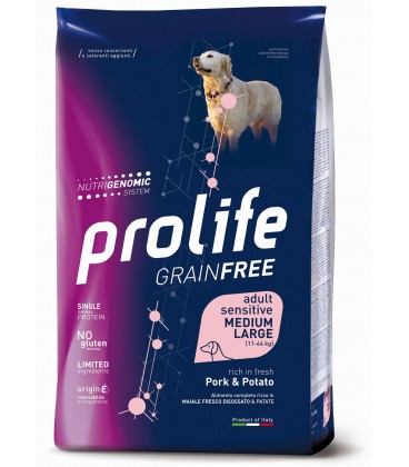 Prolife grain free adulti sensitive cane medium/large con Maiale e patate kg.2.5