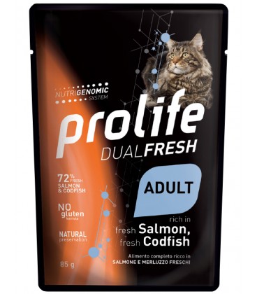 Prolife gatto adulto dual fresh Salmone e Merluzzo gr .85 umido in bustina