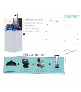 AQPet Kit Acquario Kubic 50 bianco laccato con supporto vetro extrachiaro accessoriato di tutta la tecnica