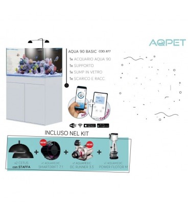 AQPet Kit Acquario Kubic 90 nero laccato con supporto vetro extrachiaro accessoriato di tutta la tecnica